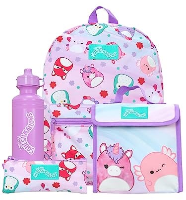 Squishmallows School Bag 4 Piece Set | Kids Backpack and Lunch Bag Set with Pencil Case and Water Bottle | Children's Backpacks | Official Merchandise (NDSM85636)