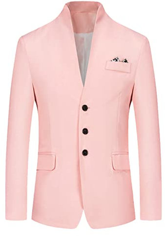 liaddkv Veste sportive pour homme - Veste de costume - Veste de gentleman - Mode smoking - Coupe ajustée - Col montant - Veste de costume pour mariage, fête, remise de diplôme, business, Rose, M