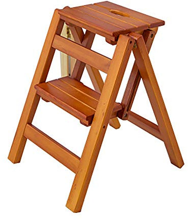 Wooden folding ladder Wooden double-legged stool Wooden ladder for domestic use Multifunctional climbing ladder (A)