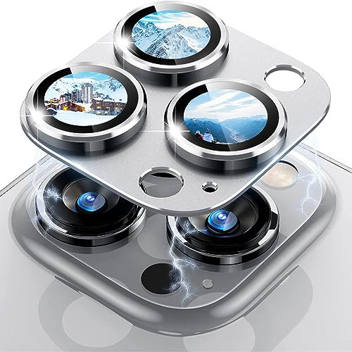 LanQii Protezione Lente Pellicola Compatibile con iPhone 15 PRO/iPhone 15 PRO Max, Telaio Alluminio Vetro Temperato Protezione Fotocamera Posteriore Durezza 9H per iPhone 15 Pro/15 PRO Max -Argento