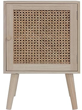 Rebecca Mobili Nachttisch Aus Holz, Nachttisch Für Schlafzimmer, 1 Rattan Tür, Braun, Platzsparend, Mit Füßen - Maße HxBxT: 57 x 38 x 30 cm - Art. RE6851