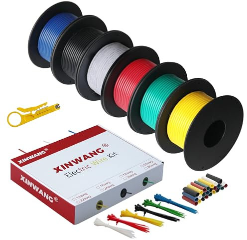 Filo elettrico, filo elettrico in silicone, XINWANG 18 AWG, 0,75 mm², 6 colori (ogni colore 15 m), filo intrecciato realizzato in filo di rame stagnato