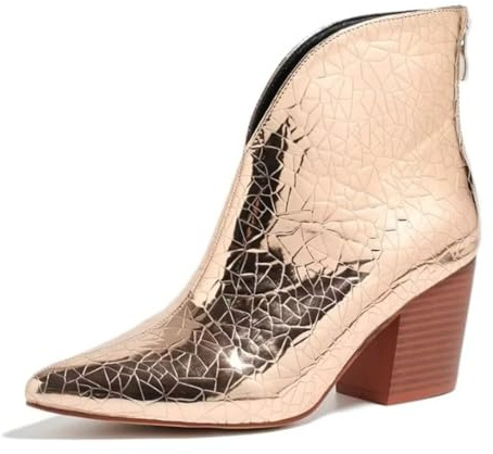 JOEupin Stivaletti Chelsea da donna con tacco basso, taglio a V, punta appuntita, Oro, 37 EU