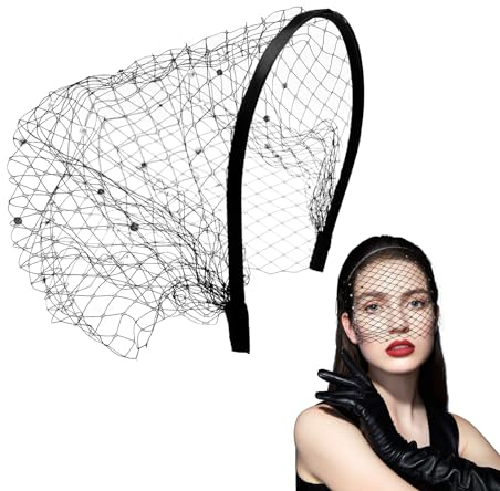 EUPSIIU Mujer Tocados Sombrero Velo Vintage Tocado, Diadema con Velo de Malla Negra Tocado, Malla Encaje Diadema, Madrina Nupcial Tocados, Boda Tocado velo Cóctel (Talla única, Negro)