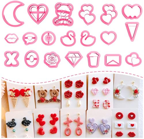Keoker Valentinstag-Tonschneider, Valentinstags-Modelliermassen-Schneider für Ohrringe, 20 Formen, Valentinstag-Tonschneider, Schwan-Tonschneider für Polymer-Ton-Schmuck (ALL1)