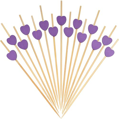 YXHZVON Palitos de Cóctel, 100 Piezas Palillos para Cócteles de Madera con Corazones Violeta, Brochetas de Códtel de Corazón 12cm para Boda Cumpleaños Fiesta Comida Bebida Decoraciones