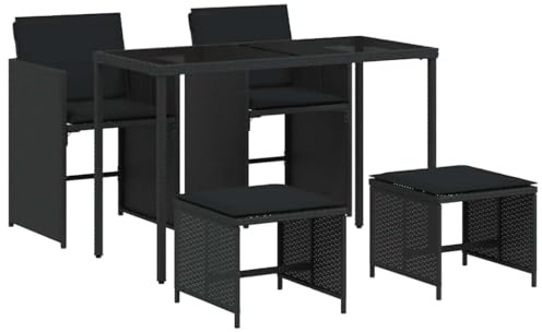 vidaXL 5-TLG. Garten-Essgruppe mit Kissen Schwarz Poly Rattan