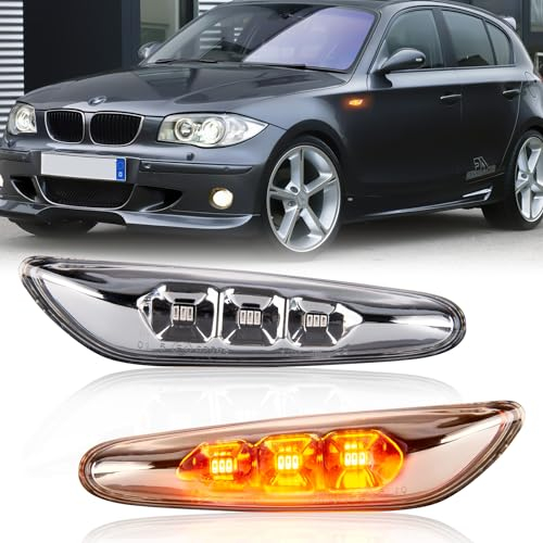 POPMOTORZ LED Blinker Seitenblinker mit Canbus Fehlerfrei 3014 SMD für BMW 1 Series E81 E82 E87 E88 3 Series E46 E36 E90 E91 E92 E93 5 Series E60 E61 X1 E84 X3 E83, 2 Stücke
