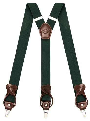 Kohentact Hosenträger Herren mit Clip- und Knopfbefestigung, inklusive 6 Knöpfe, 3,5 cm Breite Y-Form für Körpergrößen bis 200 cm Suspenders for Men 1 (Dunkelgrün)