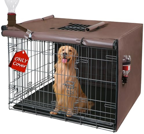 Peipaws Abdeckung für Hundekäfige, 106,7 cm, 3 Türen, wasserdicht, 600D-Oxford-Gewebe, Käfigabdeckungen mit einer Wasserflaschendüse, damit Hunde jederzeit Wasser trinken können. Braun (nur Abdeckung)
