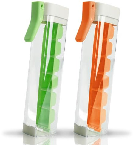 Ice Cube Mold with One Hand Press, 6 Grid Ice Cube Tray Cup, Single Handed Pressing Ice Maker, Mini Plastic Ice Making Box for juice, Drinking (Orange+Green)