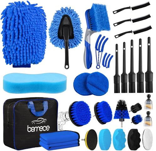 Bemece 31 PCS Car Cleaning Kit, Car Detailing Kit for Cleaning Wheels, Interior, Exterior, Leather, Dashboard, Vents (Blue)