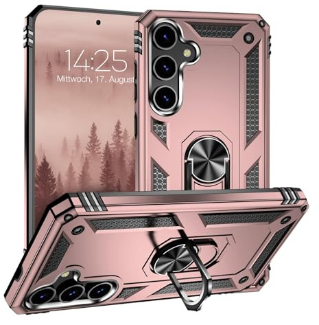 LBH Outdoor Hülle für Samsung Galaxy S24+ Armor Militär Stoßfest Handyhülle 360 Grad Metal Ring Halter Ständer Schutzhülle für Handyhalterung Auto Magnet Rosegold
