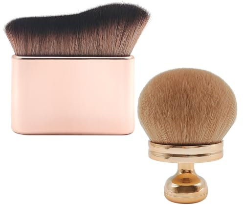 2Pcs Extra Large Body Makeup Brush for Kabuki Brush Body Makeup Blend & Blur Tan Brush Portable Self Tanning Brush Kabuki Foundation Powder Brush Super Soft Round-Rose Gold