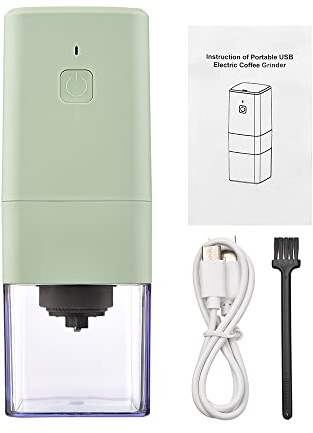 Powerful Motor, Adjustable Coarse and Fine Grinding, Built in Battery, Low Noise Burr Coffee Grinder Electric for Home Office Travel (Green)
