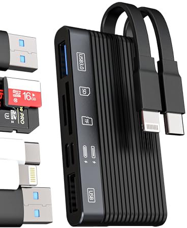 Adattatore USB C e per Lightning Caricatore Lettore di Schede per iPhone 16 15 14 Pro per iPad per Apple Cavo Macchina Fotografica SD Micro SD Card Reader TF USB OTG Memoria Esterna Chiavetta Jack Aux