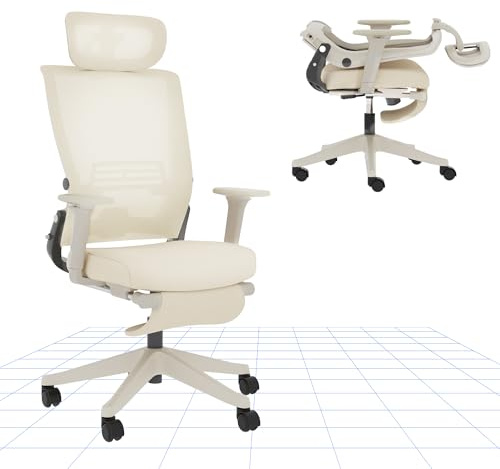 FLEXISPOT Foldex Ergonomic Office Chair – 2D Headrest, Height-Adjustable Armrests & Retractable Footrest | Foldable Backrest & Lumbar Support | Compact Home Office, Gaming & Study Chair White