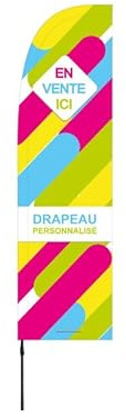 Drapeau publicitaire personnalisé de dimensions 263 x 75 cm avec mât