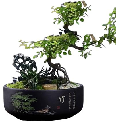 PUFAHAU Blumentopf aus Bambus, Keramik, Tischplatte, leicht, luxuriös, atmungsaktiv, Violette Sandglasur für Bonsai-Töpfe, L, groß(Large)