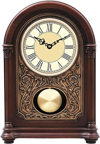 CAFIEDR 13,5 Zoll große Klassische Kaminuhr als Wohnzimmerdekoration, Elegantes Holzfinish, goldfarbenes Pendel, Schreibtischuhr für Wohnzimmer, Schlafzimmer, Bauernhausdekor