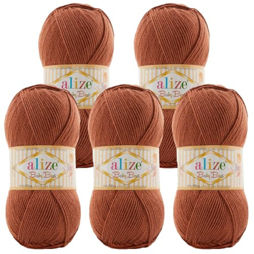 5 x 100g Strickgarn ALIZE Baby Best uni Babywolle Wolle Antipilling 44 Farben, Farbe:572 rehbraun