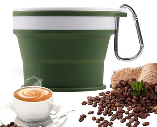 Qiwieod Vaso plegable de silicona, taza plegable, vaso de silicona plegable con tapa de cierre de, vaso plegable, portátil, reutilizable, vaso de camping expandible con mosquetón