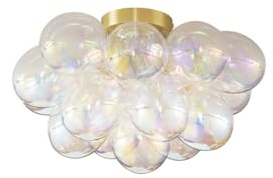 Qazqa Design Deckenleuchte, Deckenlampe - Uvas - mit Regenbogenglas, Design, 4-flammig, 42cm, Ideal als Flur, Schlafzimmerlampe und Wohnzimmerlampe