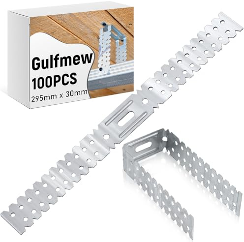 Gulfmew 100pcs Hinge Drylining Brackets Pre-galvanised Drywall Brackets 295mm x 30mm Galvanised Mild Steel Wall Mount Designed for Plasterboard Dry Lining Systems for Wall Ceiling Timber Joint
