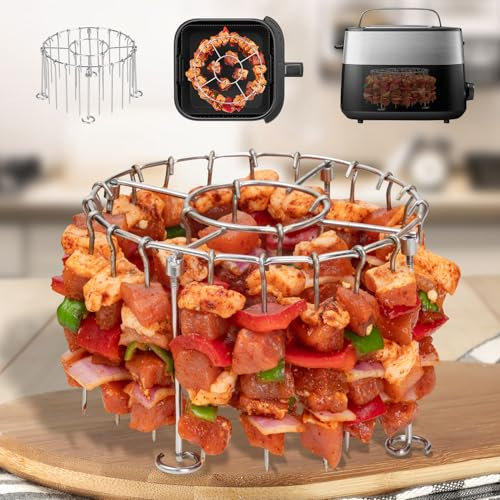 304 Stainless Steel Hot Air Fryer Skewer Rack with 25 Skewers - Perfect for Chicken, Beef and Vegetables - for Ninja Philips from 5L Hot Air Fryers and Ovens - Easy to Clean Airfryer Accessories