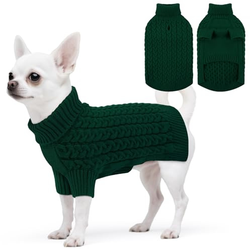 ASENKU Hundepullover für Kleine Hunde S – Winter Warm Strickpullover | Weicher warmer Strick mit geschirr öffnung, geeignet für Mops & Malteser, Dackel, Zwergspitz für Herbst- und Winterausflüger