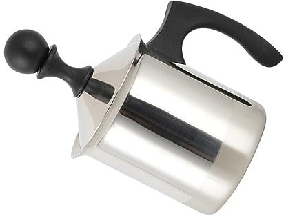 LOPUNER Mousseur à Lait Manuel En Acier Inoxydable 400cc Filtre Double Couche Et Poignée Antibrûlure Crémier à Lait Pour Et Latte Cuisine Réunions
