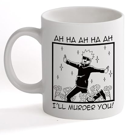 PUMPCAR 12 oz Ceramic Mug Anime Cup Gojo Satoru Coffee for Anime Lovers Office Home Manga Gifts Accessories Hot And Cold Drinks Funny Manga Panel Character Design Gift For Him Her (Gojo cute)