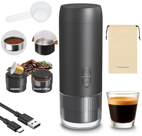 Saraudy Machine à expresso portable, 20 bars, cafetière de voyage avec chargement USB, compatible avec café moulu et capsules (NS), étanche, pour camping, randonnée, camping-car, voiture, bureau