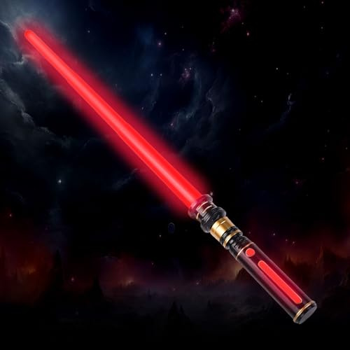 YukiHalu Light Up LED Saber, Light Swords with FX Sound and Realistic Handle, Expandable Sabre for Halloween Dress Up Parties Birthday Christmas Galaxy War Fighters (Red)