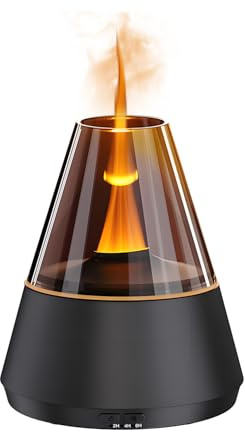 QUMOX Diffuseur d'arômes A9 Flame 150 ml – Humidificateur d'huiles essentielles avec simulation de flamme et lumière ambiante changeante de couleur, minuterie 2 h/4 h/6 h, arrêt automatique, brume fra