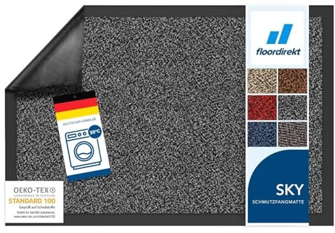 Floordirekt Schmutzfangmatte Rhine - waschbare & leistungsstarke Fußmatte - Sauberlaufmatte mit Rutschfester Rückseite - Türmatte für den Eingangsbereich (Anthrazit (meliert), 80 cm x 120 cm)