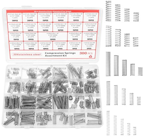 300 Stück Edelstahl Feder Sortiment Kit mit 23 verschiedenen Größen | Druck- und Zugspiralfedern, mechanische Spannfedern passend für Werkzeuge, DIY Projekte und Autoreparaturen
