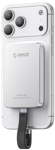 ORICO 480GB SSD esterno magnetico, in lega di alluminio, fino a 460MB/s, hard disk esterno ssd, espandi lo storage per iPhone 17 Pro Max, compatibile con MagSafe, smartphone USB‑C – K5MINI