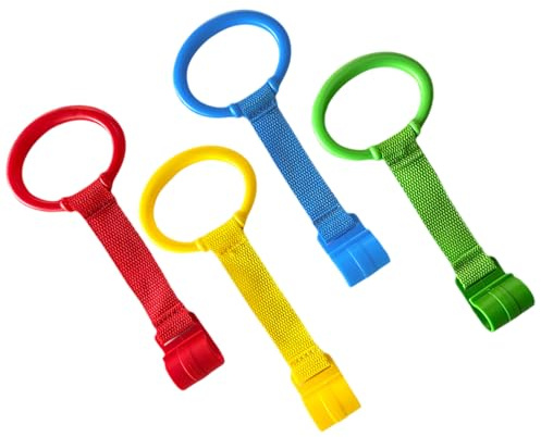 Babyringe – Griffe für Kinderbetten | Set mit 4 Extraktionsringen für Babys, Laufstall-Klimmzuggriffe – Krippenzubehör zur Unterstützung des Gehens, zum Trainieren von Koordination und Kraft, sicher u