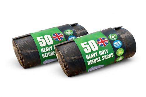 Get The Gift 100 HEAVY DUTY BLACK REFUSE SACKS STRONG THICK RUBBISH BAGS BIN LINERS 70 LITRES Refuse Sacks, Bin Bags, Bin Liners, Flat Top, Recycled, Tear Resistant. (Pack of 2)