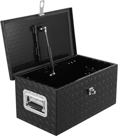 Garvee Aluminium Box, 50 x 30 x 24 cm Aluminium Tool Box with Lid, Lock and Keys, Heavy Duty Checker Plate Trailer Truck Van Locker Boxes Storage for Vehicle, Garage, Camping & More - Black