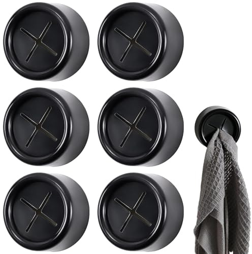 Diyxisk 6 stycken diskhanddukshållare ABS runda delar handdukshållare kök självhäftande ingen borrning krävs diskhanddukshållare utan borrning lämplig för kök badrum och husbilar i svart