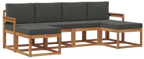 vidaXL Outdoor-Sofagarnitur mit Kissen 6 pcs Natur und Anthrazit, Moderne Outdoor-Sofa Set, langlebige Gartenmöbel, stylische Pool Lounge, vielseitige Sitzmöbel