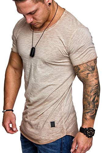 Amaci&Sons Oversize Herren Vintage T-Shirt Verwaschen Crew Neck Rundhals Basic Shirt 6033