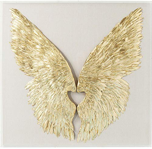 Kare Design Wings Wandschmuck Gold/Weiß, Dekoflügel, Dekobild, Wandbild, Engelsflügel, Modern, Wohnzimmer, Schlafzimmer, Flur, 120x120x8cm
