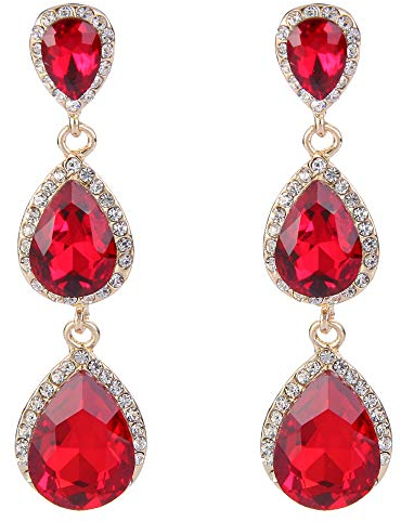 Pendientes de Mujer - Clearine Pendiente en Forma de Bolita, Estilo Precioso Cristales para Boda Novia Fiesta Rojo Tono Dorado