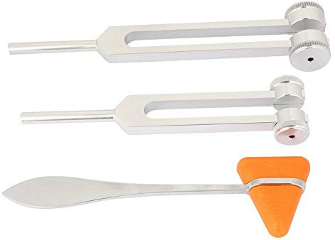 Stimmgabel, 3-teilige neurologische Stimmgabel aus Aluminiumlegierung Silber und Schlaghammer-Set 128 Hz + 256 Hz, Klangmassage,