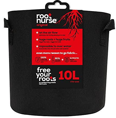 Root Nurse Black Fabric Pot – Breathable Plant Grow Bag with Handles for Hydroponics, Soil & Coco – Air Pruning Fabric Planter for Stronger Roots – 10L