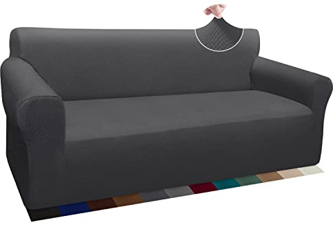 Granbest Thick Sofabezug Stylish Pattern Sofaüberzug für Sofa Stretch Elastische Jacquard Sofahusse Couchhusse mit Armlehne für Wohnzimmer Anti-Rutsch (3 Sitzer, Grau)