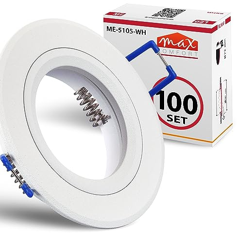 100x Hochwertiger Einbaustrahler weiß für MR16 LED leuchtmittel + GU10 Fassung 230V rund Einbauleuchte Einbauspot Rahmen Rostfrei Deckenspot Strahler Spot 5105-WH